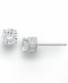 Diamond stud earrings have never sparkled so bright. This unique style features a round-cut diamond at center with a row of round-cut diamonds in the post (1/2 ct. t.w.). Four-prong setting crafted in 14k white gold. Approximate diameter: 3-4/5 mm.