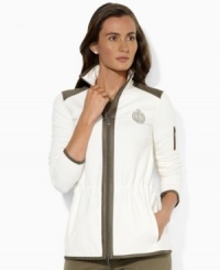 Lauren Ralph Lauren's stretch cotton jacket emblazoned with the Lauren Active crest features an adjustable waist and cuffs for a sporty yet figure-flattering silhouette. Lauren Ralph Lauren's stretch cotton jacket emblazoned with the Lauren Active crest features an adjustable waist and cuffs for a sporty yet figure-flattering silhouette.