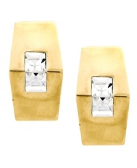 Glittering and geometric. With sparkling glass accents in the center, Vince Camuto's stud earrings feature a stylish hexagonal silhouette. Crafted in gold tone mixed metal, they'll add a chic, modern edge to your look for day or evening. Approximate diameter: 3/4 inch. Glittering and geometric. With sparkling glass accents in the center, Vince Camuto's stud earrings feature a stylish hexagonal silhouette. Crafted in gold tone mixed metal, they'll add a chic, modern edge to your look for day or evening. Approximate diameter: 3/4 inch.