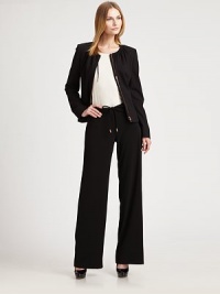 A feminine, drawstring neckline perfectly complements the crisp, clean lines of this jacket.Drawstring necklineLong sleevesCord endsZip frontAbout 24 from shoulder to hem84% viscose/11% polyamide/ 5% elastaneDry cleanMade in ItalyModel shown is 5'10½ (179cm) wearing US size 4. A feminine, drawstring neckline perfectly complements the crisp, clean lines of this jacket.Drawstring necklineLong sleevesCord endsZip frontAbout 24 from shoulder to hem84% viscose/11% polyamide/ 5% elastaneDry cleanMade in ItalyModel shown is 5'10½ (179cm) wearing US size 4.