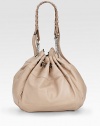 THE LOOKWrapped leather-and-chain shoulder strapsDrawstring top closure with lobster clasp strapMagnetic dual flap closureProtective metal feetOne inside zip pocketThree inside open pocketsTHE FITShoulder straps, 11 drop19W X 14H X 4DTHE MATERIALLeatherFully linedORIGINImported
