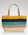 mar Y sol's colorfully striped raffia tote is the perfect summer arm-candy, accented by study leather handles.