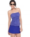 A delightful dot print and sexy shirring in front makes an impression! Jones New York's bandeau tankini top features a removable halter strap.