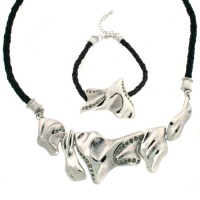 Necklace Bracelet Stunning Abstract Silver Tone Swarovski Crystals Leather Set Bucasi Necklace Bracelet Stunning Abstract Silver Tone Swarovski Crystals Leather Set Bucasi