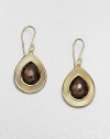 From the Ondine Collection. A rich, faceted smokey quartz surrounded by iridescent brown shell set in radiant 18k gold. Smokey quartzBrown shell18k goldDrop, about 1.4Hook backImported 