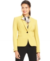 Nine West's jacket makes a cheerful update to your closet. The sunny color is perfect for adding pop to your neutral-colored basics. Nine West's jacket makes a cheerful update to your closet. The sunny color is perfect for adding pop to your neutral-colored basics.