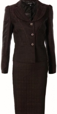 Nine West Retro Chic Metallic Plaid Skirt Suit Black/Rust