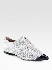Pebbled leather and a contrasting point toe update this laceless favorite. Leather upperPoint toeLeather lining and solePadded insoleImported Pebbled leather and a contrasting point toe update this laceless favorite. Leather upperPoint toeLeather lining and solePadded insoleImported