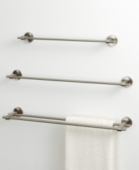 Crafted of beautiful satin nickel in a minimalist design, this Zone double towel bar from Gatco brings a sleek, modern feel to your bathroom. Crafted of beautiful satin nickel in a minimalist design, this Zone double towel bar from Gatco brings a sleek, modern feel to your bathroom.