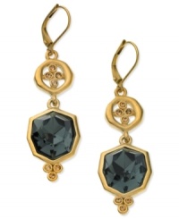 Stylish stones stand out in this set of stud earrings from T Tahari. Crafted from 14k gold-plated, nickel-free base metal, the earrings feature a black glass stone and light Colorado accents. Approximate drop: 2-1/4 inches. Stylish stones stand out in this set of stud earrings from T Tahari. Crafted from 14k gold-plated, nickel-free base metal, the earrings feature a black glass stone and light Colorado accents. Approximate drop: 2-1/4 inches.