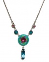 Firefly Antique Steel La Dolce Vita Circle with Drop Swarovski Crystal and Czech Bead Mosaic Pendant Necklace in Indicolite Blue