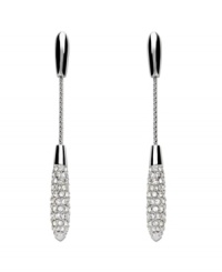 Add an exclamation point to your evening wear in elegant Swarovski drops. Chic, linear design features a sleek silver tone mixed metal setting accented by sparkling crystal drops. Approximate length: 2-1/10 inches.