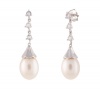 10k White Gold Oval Freshwater Cultured Pearl Created White Sapphire Drop Earrings