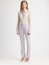 This impeccably tailored straight-leg silhouette features a sleek flat-front style.Self waistbandZip flyBack welt pocketsInseam, about 32Acetate/viscoseDry cleanMade in USA of Italian fabricModel shown is 5'10 (177cm) wearing US size 2. This impeccably tailored straight-leg silhouette features a sleek flat-front style.Self waistbandZip flyBack welt pocketsInseam, about 32Acetate/viscoseDry cleanMade in USA of Italian fabricModel shown is 5'10 (177cm) wearing US size 2.