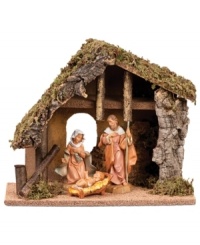 The perfect pieces to start a new tradition, this set comes complete with wooden stable and Mary, Joseph and Baby Jesus figurines, as a lovely representation of the miracle of Christmas. The perfect pieces to start a new tradition, this set comes complete with wooden stable and Mary, Joseph and Baby Jesus figurines, as a lovely representation of the miracle of Christmas.