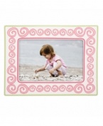 All around adorable, this Little Girl with a Curl picture frame from Gorham surrounds childhood memories in swirls of cheery pink. With apple-green trim.