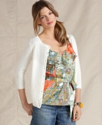 Be prepared for chilly spring days in this lightweight cardigan from Tommy Hilfiger. Pretty pointelle knit rendered in cotton lends a textured touch to this essential! Be prepared for chilly spring days in this lightweight cardigan from Tommy Hilfiger. Pretty pointelle knit rendered in cotton lends a textured touch to this essential!