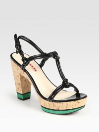 Knotted patent leather upper with a cork and micro-foam heel and platform. Cork and micro-foam heel, 4 (100mm)Cork and micro-foam platform, 1 (25mm)Compares to a 3 heel (75mm)Patent leather upperLeather liningRubber solePadded insoleImportedOUR FIT MODEL RECOMMENDS ordering one half size up as this style runs small. Knotted patent leather upper with a cork and micro-foam heel and platform. Cork and micro-foam heel, 4 (100mm)Cork and micro-foam platform, 1 (25mm)Compares to a 3 heel (75mm)Patent leather upperLeather liningRubber solePadded insoleImportedOUR FIT MODEL RECOMMENDS ordering one half size up as this style runs small.