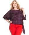 Flaunt a fashionable look with MICHAEL Michael Kors' butterfly sleeve plus size top, featuring a peacock-print.
