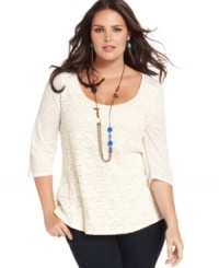 Land a feminine look with Lucky Brand Jeans' lace plus size top-- it's a must-have! Land a feminine look with Lucky Brand Jeans' lace plus size top-- it's a must-have!