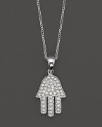 This protective Hamsa pendant is set in pave diamonds and 14 Kt. white gold.