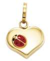 Express your love for nature. This pretty heart charm features a bright red enamel ladybug at the corner. Crafted in 14k white gold. Chain not included. Approximate length: 3/5 inch. Approximate width: 2/5 inch.