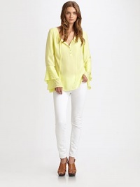 Neck self ties, long bell sleeves and layered eyelet cuffs sweeten this relaxed, button-front essential. Neck self tiesButton frontLong bell sleevesEyelet cuffsPolyesterDry cleanImportedModel shown is 5'10 (177cm) wearing US size Small. Neck self ties, long bell sleeves and layered eyelet cuffs sweeten this relaxed, button-front essential. Neck self tiesButton frontLong bell sleevesEyelet cuffsPolyesterDry cleanImportedModel shown is 5'10 (177cm) wearing US size Small.