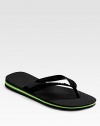 A super-comfortable rubber flip flop to wear all summer long with the colors of Brazil along the sides. Logo detail on strap Made in Brazil Women's Sizes Please note that men's sizes are listed below. If you wear women's size 7-8 order size 6; 9-10 order size 7-8; 11 order size 9.