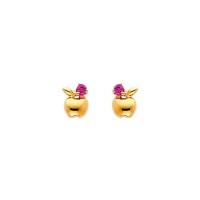 14K Yellow Gold Apple Red CZ Stud Earrings for Children and Baby 14K Yellow Gold Apple Red CZ Stud Earrings for Children and Baby
