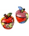 Apple season. Shaped by the vivid colors and bold patterns of Brazilian pop artist Romero Britto, Apple salt and pepper shakers serve their purpose at the table and on display.