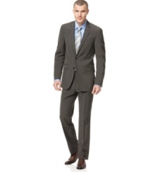 Stop worrying about what goes together. This Kenneth Cole taupe suit is neutral enough for any color palette. Stop worrying about what goes together. This Kenneth Cole taupe suit is neutral enough for any color palette.