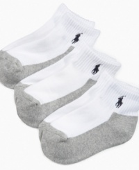 Another sporty selection from Ralph Lauren. These quarter-length socks are ribbed for comfort and to stay in place and are a great athletic sock for him. Another sporty selection from Ralph Lauren. These quarter-length socks are ribbed for comfort and to stay in place and are a great athletic sock for him.