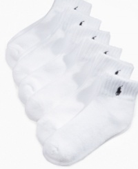 Ralph Lauren's signature quality and comfort in a six pack of affordable cotton socks. Ralph Lauren's signature quality and comfort in a six pack of affordable cotton socks.