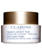 Erase the Years with age-defying luminosity. Revive skin luminosity and diminish visible signs of time on your skin. The essential partner to Vital Light Day, the anti-aging night cream helps boost micro circulation to ensure that you wake to a healthy-looking and revitalized complexion. 1.7 oz. 