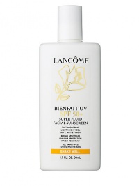 Perfect UV shield to wear every day over your Lancôme moisturizer, under makeup or alone for fun in the sun. Lightweight, oil-free, non-comedogenic sunscreen offers broad spectrum, SPF 50+, UVA/UVB protection. High SPF gives skin more protection from UVB rays that cause sunburn and UVA rays that contribute to skin damage and premature skin aging. Retains SPF after 40 minutes of activity in the water or perspiring. Glides on smoothly; leaves skin with a soft matte finish. Perfect UV shield to wear every day over your Lancôme moisturizer, under makeup or alone for fun in the sun. Lightweight, oil-free, non-comedogenic sunscreen offers broad spectrum, SPF 50+, UVA/UVB protection. High SPF gives skin more protection from UVB rays that cause sunburn and UVA rays that contribute to skin damage and premature skin aging. Retains SPF after 40 minutes of activity in the water or perspiring. Glides on smoothly; leaves skin with a soft matte finish.