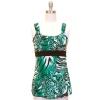 Aqua Green & Black Animal Print Sleeveless Empire Waist Top