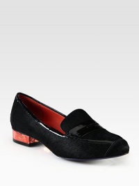 A contrasting metallic leather heel elevates this classic staple of lush calf hair with patent leather trim. Metallic leather-covered heel, 1 (25mm)Calf hair and patent leather upperLeather lining and solePadded insoleImported A contrasting metallic leather heel elevates this classic staple of lush calf hair with patent leather trim. Metallic leather-covered heel, 1 (25mm)Calf hair and patent leather upperLeather lining and solePadded insoleImported