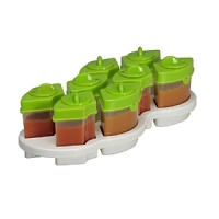 Store even more! The Baby Brezza Octo Storage System includes 8 storage cups with tray. Each cup holds 1/3 cup (2-2/3 ounces), and features a secure-lock lid for spill-proof storage. A day-of-the-week dial makes it easy to remember what day you made your baby food to ensure that it stays fresh. Specifically designed to work with your Baby Brezza One Step Baby Food Maker, the cups also fit perfectly back in your machine's bowl for easy reheating and defrosting. 