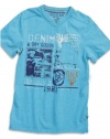 GUESS Kids Boys Little Boy Patch Embellished Screen Tee, TURQUOISE (3T)