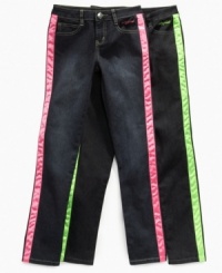 Make them look. She'll turn heads in these neon-stripe jeans from Baby Phat. Make them look. She'll turn heads in these neon-stripe jeans from Baby Phat.