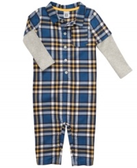 Getting baby dressed is a snap in this super soft plaid jumpsuit from Carter's. Getting baby dressed is a snap in this super soft plaid jumpsuit from Carter's.