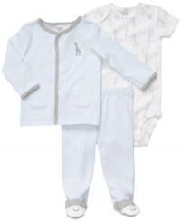 Animal instinct. Keep him cozy and cute just like the critters on his outfit in this 3-piece bodysuit, shirt and footed pant set from Carter's. Animal instinct. Keep him cozy and cute just like the critters on his outfit in this 3-piece bodysuit, shirt and footed pant set from Carter's.