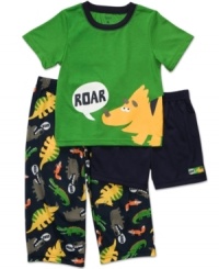 He'll be ready and roaring to get into bed with this three-piece dinosaur pajama set from Carter's, mixing and matching the jersey tee, shorts and pajama pants. He'll be ready and roaring to get into bed with this three-piece dinosaur pajama set from Carter's, mixing and matching the jersey tee, shorts and pajama pants.