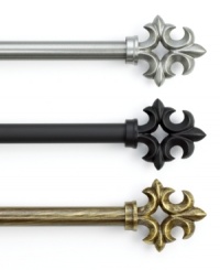 Stately and distinguished, the Granville curtain rod set casts an air of refinement with its traditional finials. Choose from silver, gold or black. Stately and distinguished, the Granville curtain rod set casts an air of refinement with its traditional finials. Choose from silver, gold or black.