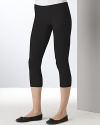 Stretchy cropped leggings with elastic waistband. Pair it with a dress or short mini skirt for a fashionable look.