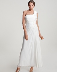Be the belle of the ball in this captivating creation from Tadashi Shoji. Airy silk petals provide an elegant finishing touch to the one-shoulder silhouette. Be the belle of the ball in this captivating creation from Tadashi Shoji. Airy silk petals provide an elegant finishing touch to the one-shoulder silhouette.