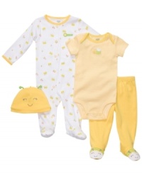 She'll love buzzing around in this 4-piece bodysuit, pant, coverall and hat set from Carter's. She'll love buzzing around in this 4-piece bodysuit, pant, coverall and hat set from Carter's.