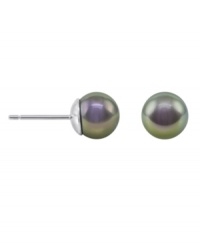 Prim and prismatic. Majorica's gray organic man-made pearl studs (12 mm) are an iridescent twist on a classic. Earrings set in sterling silver. Prim and prismatic. Majorica's gray organic man-made pearl studs (12 mm) are an iridescent twist on a classic. Earrings set in sterling silver.