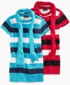 Soft and sweet. Give her look a colorful pop with these stripe sweater and scarf from Forever and Ever.