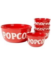 Hunker down for movie night with novelty popcorn bowls from Bella. Bright red earthenware labeled in big block letters is something the whole family can enjoy. Hunker down for movie night with novelty popcorn bowls from Bella. Bright red earthenware labeled in big block letters is something the whole family can enjoy.